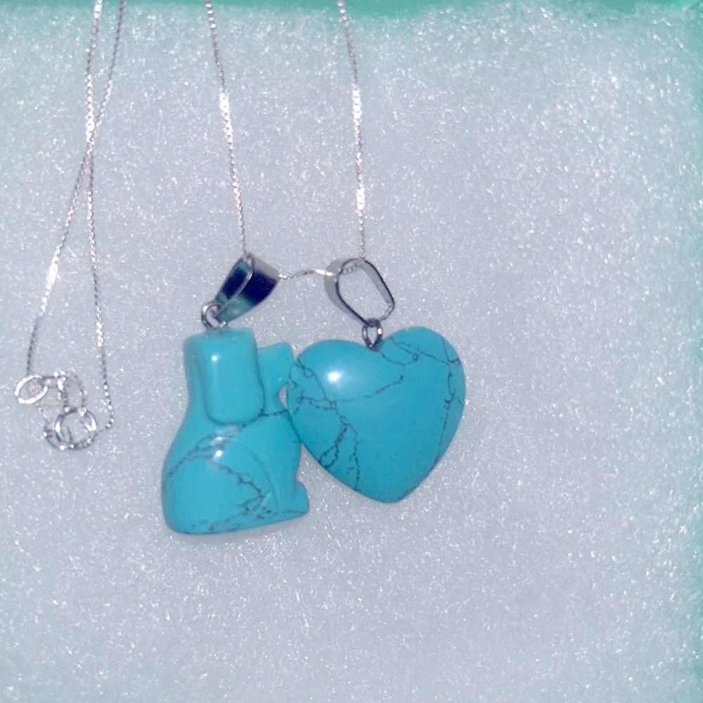 Boho Hippie Turquoise love heart Dog Sterling Silver Necklace 16”